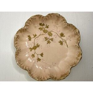 Antique Limoges France Hand Painted Pink Floral Porcelain Bowl Plate Gold